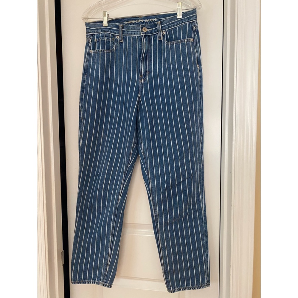 American Eagle Striped Jean Pants (Wide Leg Tapered at Bottom) Size 8